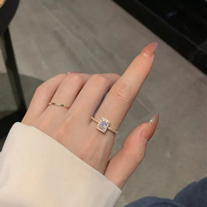 French Retro Zircon Ring Simple Gold Color Acrylic Crystal Ring For Women Trendy Jewelry Accessories Adjustable Cuff Ring