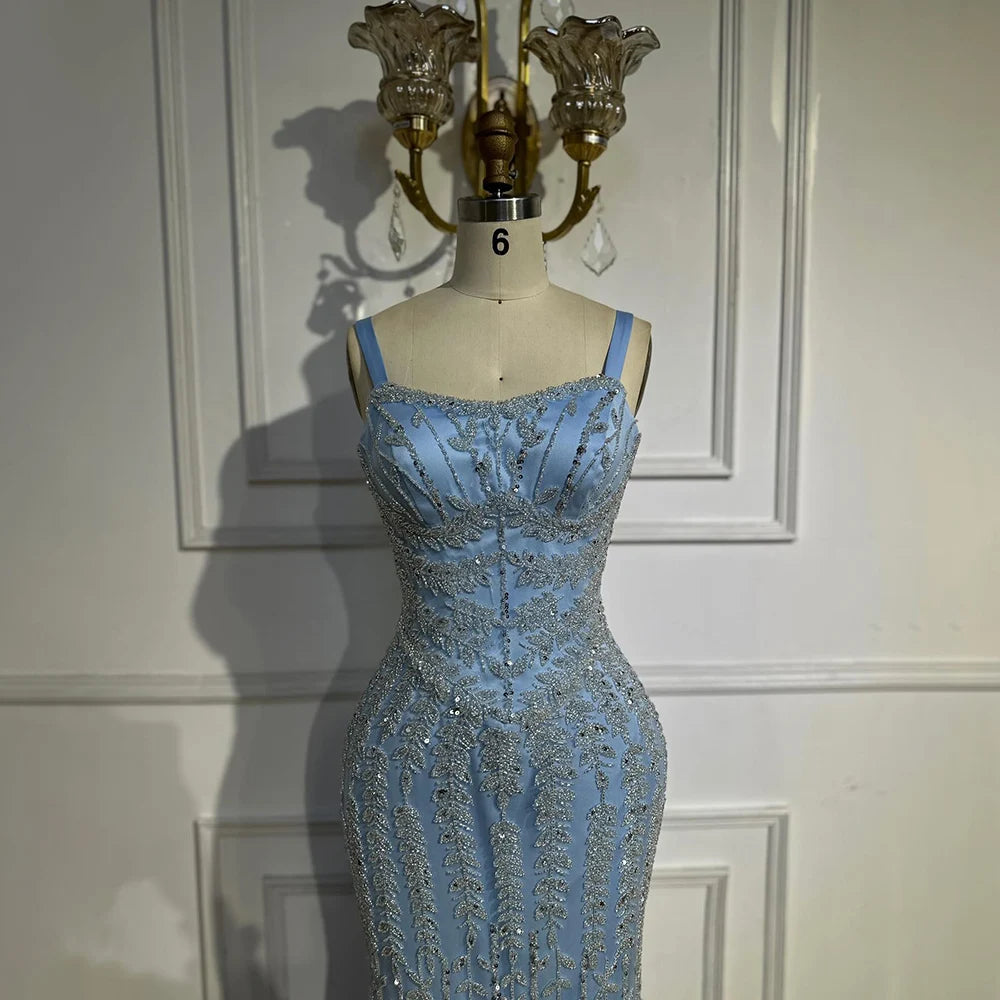 Luxury Arabic Blue Beaded Spaghetti Strap Pink Mermaid Evening Dress for Women Party Serene Hill 2025 Customized LA72725