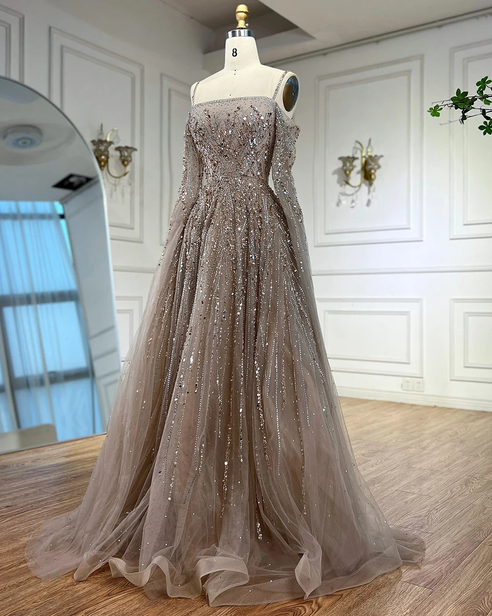 Turquoise Saudi A Line Luxury Evening Dress with Long Sleeves Cape for Formal Occasion Serene Hill 2025 LA72957 Customized