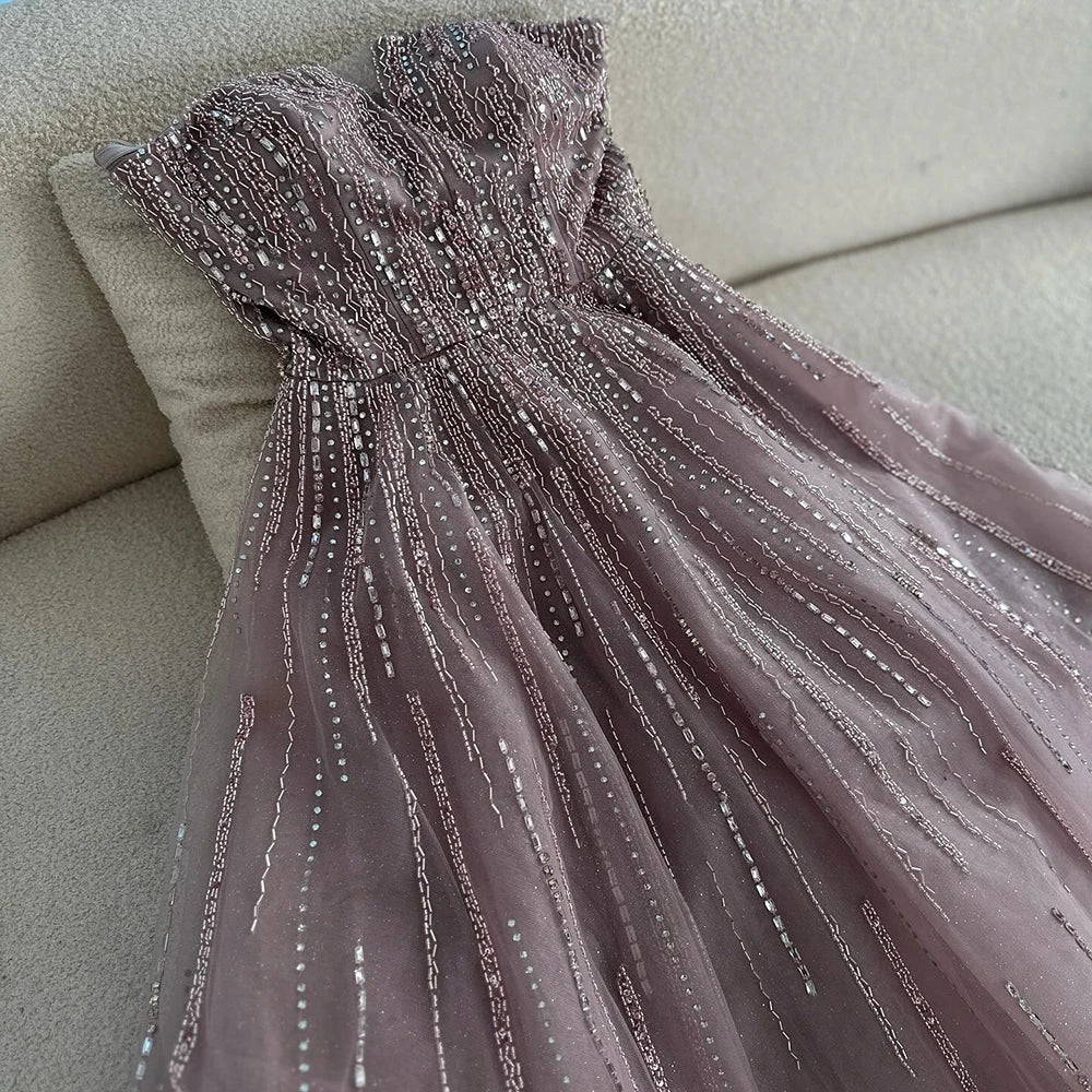 Serene Hill 2025 Arabic Blue Cape  A-Line Beaded Evening Dresses Long Celebrity Gowns  LA72427 Customized