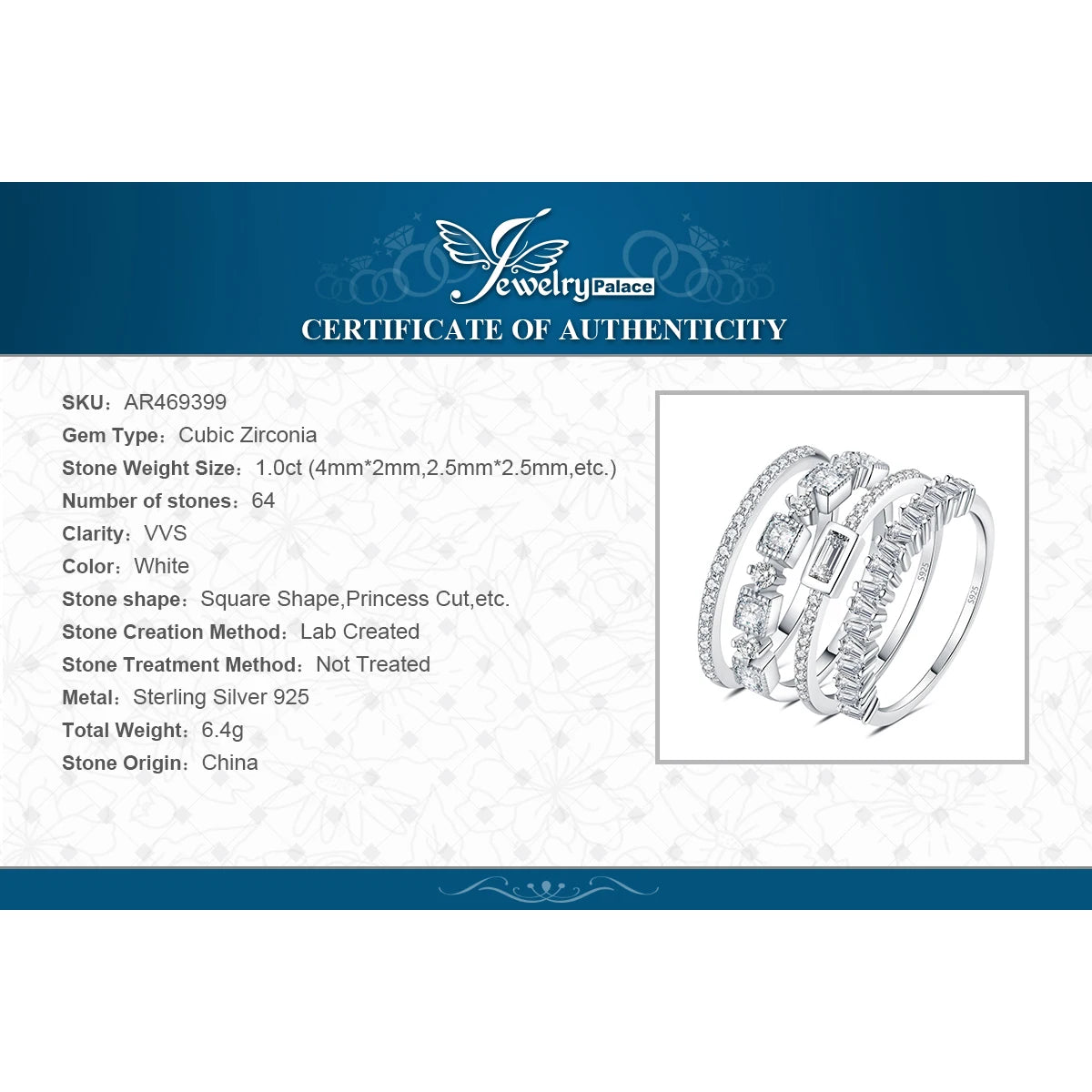 JewelryPalace 4 Pcs 925 Sterling Silver Wedding Band Solitaire Eternity Stacking Rings for Women 1ct AAAAA CZ Fashion Jewelry