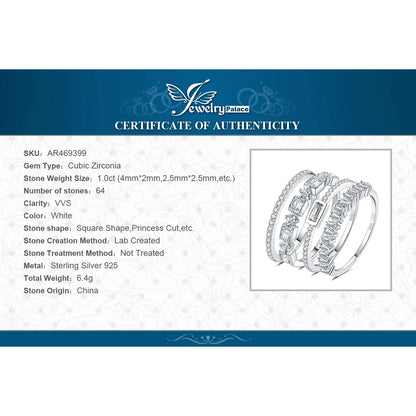 JewelryPalace 4 Pcs 925 Sterling Silver Wedding Band Solitaire Eternity Stacking Rings for Women 1ct AAAAA CZ Fashion Jewelry