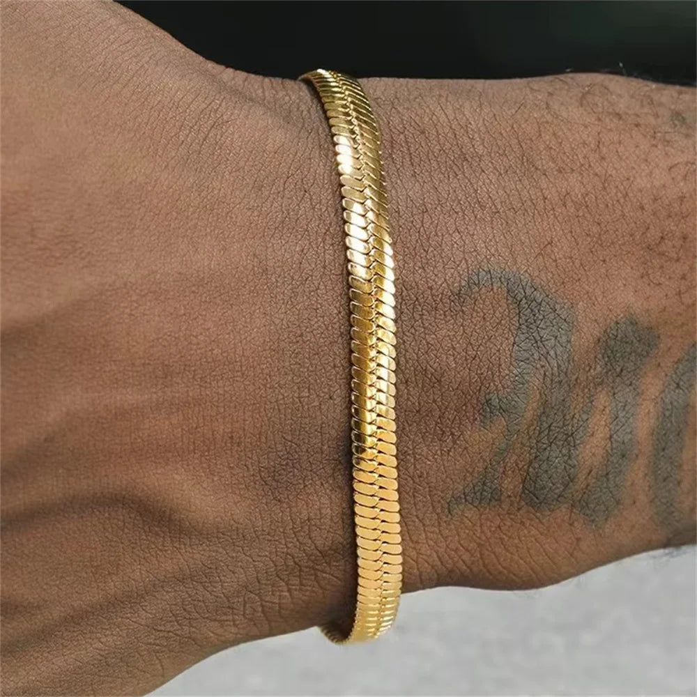 Hip Hop Stainless Steel Bracelet Gold Color Snake Chain Titanium Steel Bracelet For Women Men Fashion Jewelry Accessories