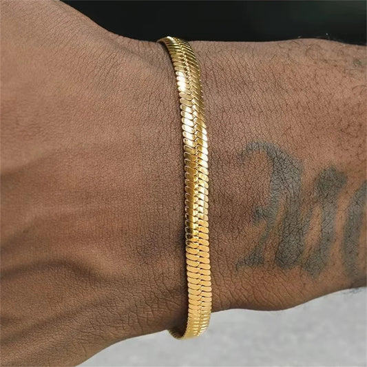 Hip Hop Stainless Steel Bracelet Gold Color Snake Chain Titanium Steel Bracelet For Women Men Fashion Jewelry Accessories