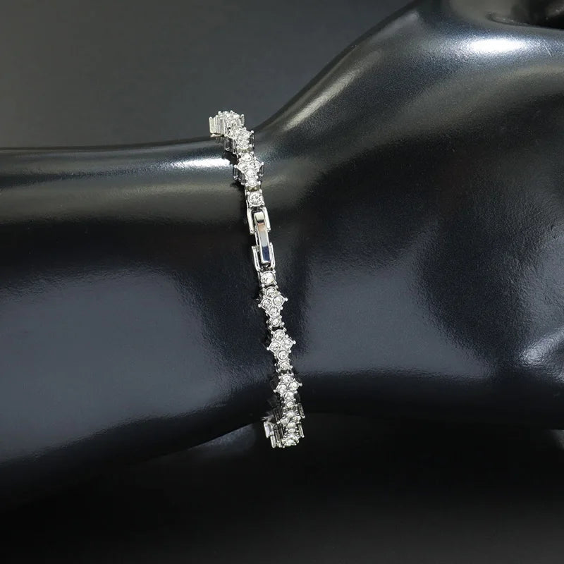 Round Stone Star Cubic Zirconia Bracelet Hip-Hop Jewelry For Men Shiny Elegant Fashion Accessory Classic  Gift For Birthday