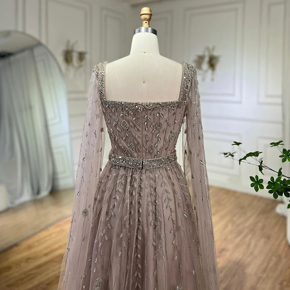 Serene Hill 2025 Customized Pink Elegant Mermaid Luxury Pearls Beaded Arabic Evening Dress Gown for Formal Occasion LA71803A