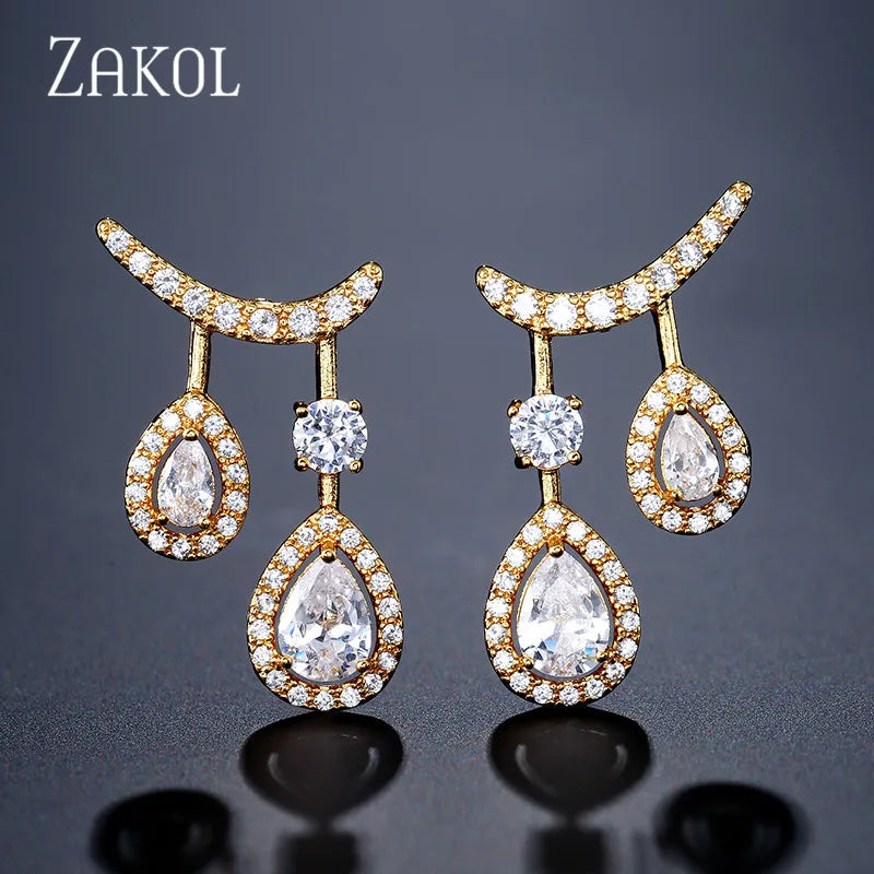 ZAKOL Personality Cubic Zirconia Double Drop Dangle Earrings for Women Wedding Dinner Anniversary Birthday Gift Jewelry FSEP2388