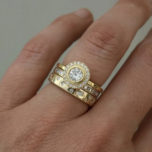 Exquisite Gold Color Rings for Women Square Round White Stone Rings Set Jewelry Party Gift