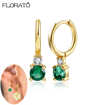 925 Sterling Silver Needle Luxury Green Zircon Pendant Earrings Trend Gold Color Small Hoop Earrings for Women Fashion Jewelry