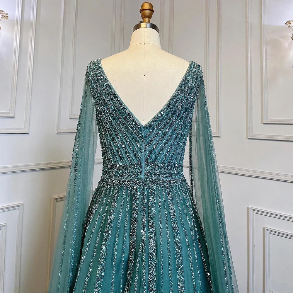 Nude Arabic Luxury Cape Sleeves Evening Dresses Gowns A-Line Beaded 2025 For Party LA71567 Customized