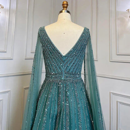 Nude Arabic Luxury Cape Sleeves Evening Dresses Gowns A-Line Beaded 2025 For Party LA71567 Customized