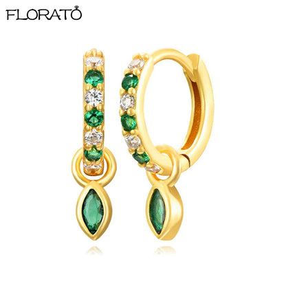 925 Sterling Silver Needle Luxury Green Zircon Pendant Earrings Trend Gold Color Small Hoop Earrings for Women Fashion Jewelry