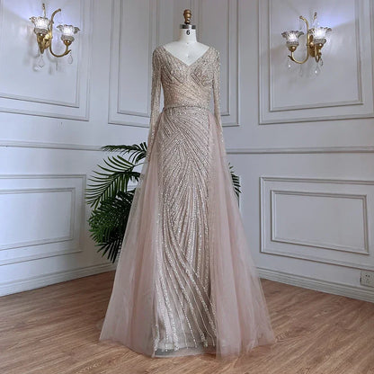 Serene Hill  Mermaid Beaded  Blue Muslim  Evening Dresses Gowns  with Detachable Skirt 2025  LA71750 Customized
