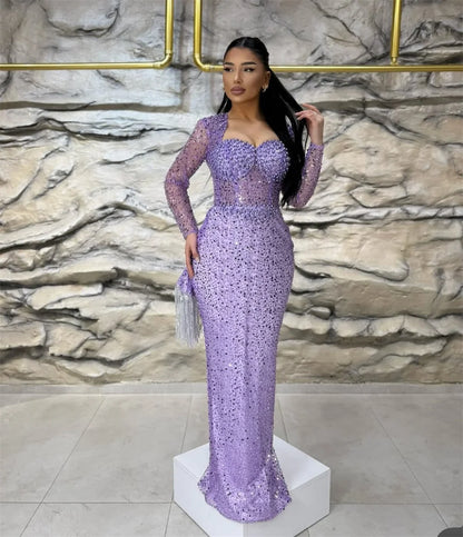 Contessa Dubai Heart Shaped Neckline Beading Long Sleeve Prom Dresses Mermaid Customized فساتين سهرات Exquisite robes de soirée