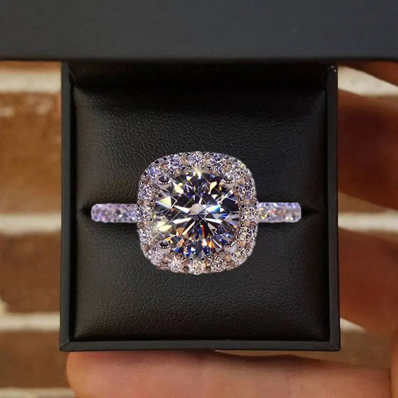 RAPRGOLD 2CT D Color Moissanite Ring s925 Sterling Silver Brilliant Diamond Halo Engagement Rings for Women Fine Jewelry Gifts