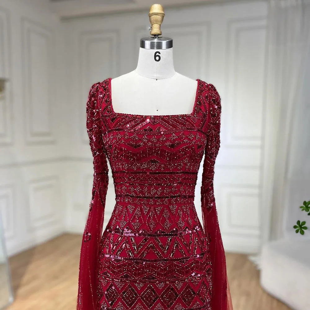 2025 Caramel With Beaded Cape Sleeves Design Mermaid Long Evening Dresses Gowns For Women's Wedding Party LA72355A Customized