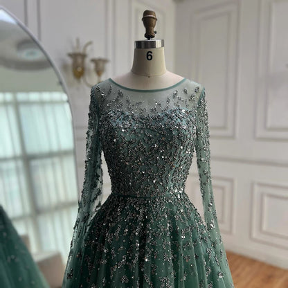 Luxury Elegant Turquoise Evening Dress Gown with Cape  for Formal Occasion 2025 LA72965 Serene Hill Customized