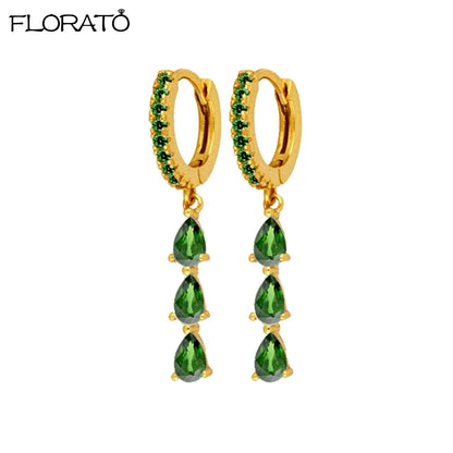 925 Sterling Silver Needle Luxury Green Zircon Pendant Earrings Trend Gold Color Small Hoop Earrings for Women Fashion Jewelry
