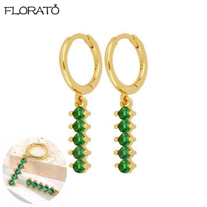 925 Sterling Silver Needle Luxury Green Zircon Pendant Earrings Trend Gold Color Small Hoop Earrings for Women Fashion Jewelry