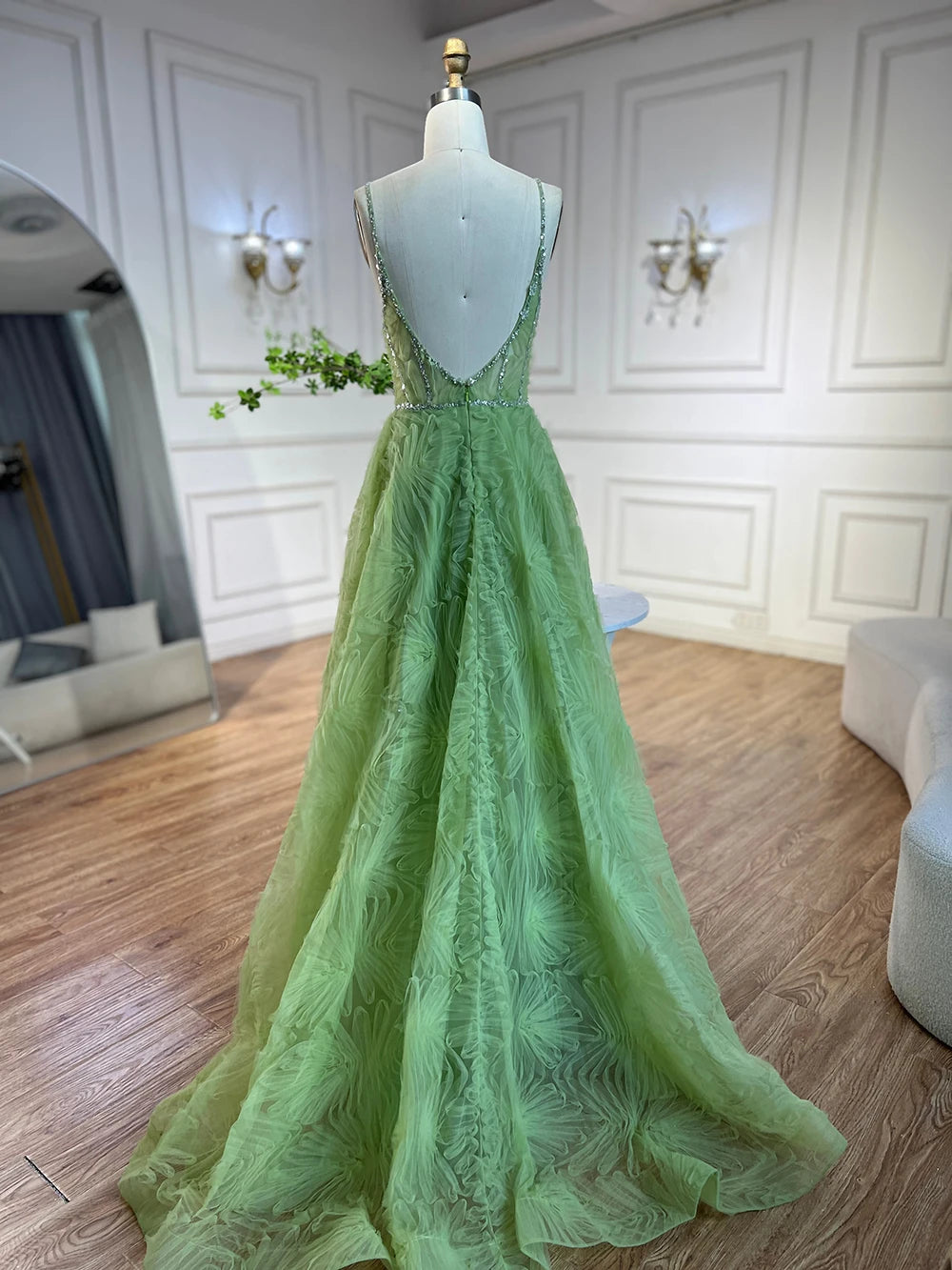 Serene Hill 2025 Arabic Sage Green  Spaghetti Strap Backless A-Line Prom Dress for  | Wedding Party LA72636 Customized