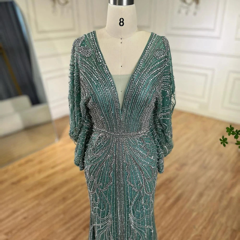 Serene Hill Arabic Gold Elegant Mermaid Black  Beaded Evening Dresses Gowns Diamond For Party 2025 LA72288A Customized