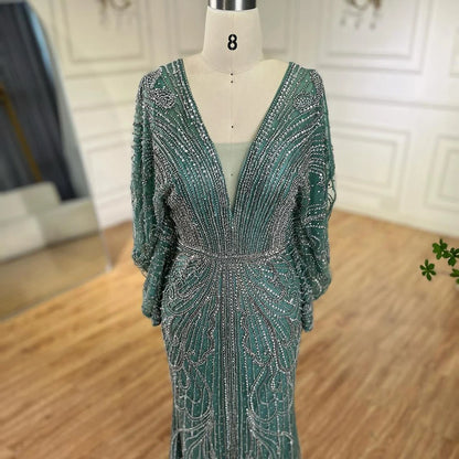 Serene Hill Arabic Gold Elegant Mermaid Black  Beaded Evening Dresses Gowns Diamond For Party 2025 LA72288A Customized
