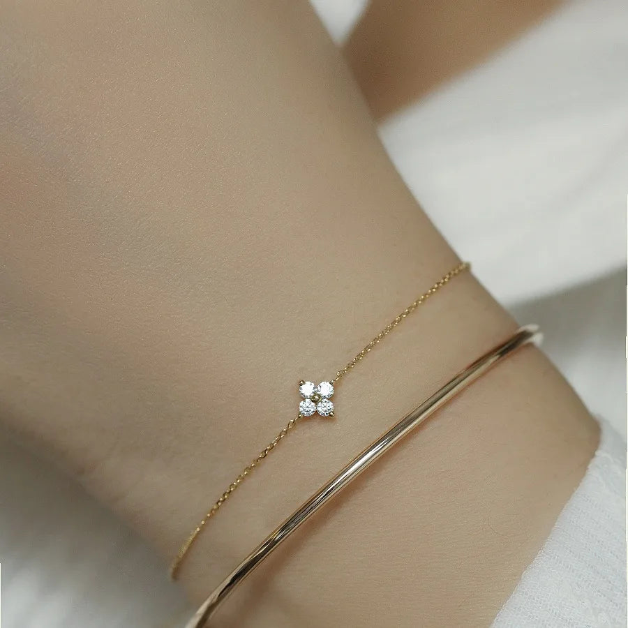 CCFJOYAS 100% 925 Sterling Silver Mini Flower Zircon Bracelet for Girl Minimalist 18k Gold Plated Lucky Bracelet Fine Jewelry