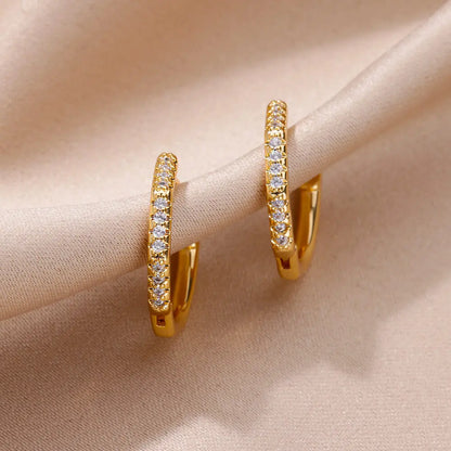 Zirconia Polygon Earrings for Women Stainless Steel Hoop Earrings 2024 Trend Femme Bling Luxury Wedding Jewelry aretes mujer