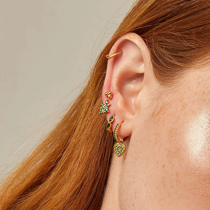 925 Sterling Silver Needle Luxury Green Zircon Pendant Earrings Trend Gold Color Small Hoop Earrings for Women Fashion Jewelry
