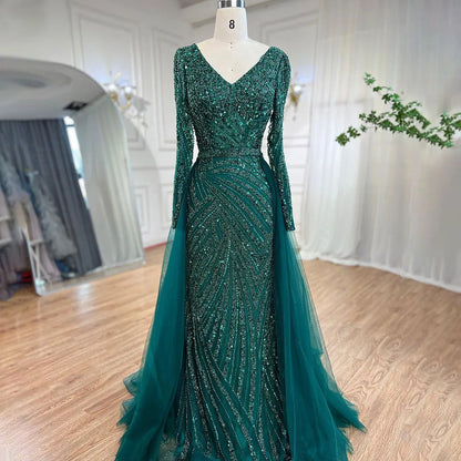 Serene Hill  Mermaid Beaded  Blue Muslim  Evening Dresses Gowns  with Detachable Skirt 2025  LA71750 Customized