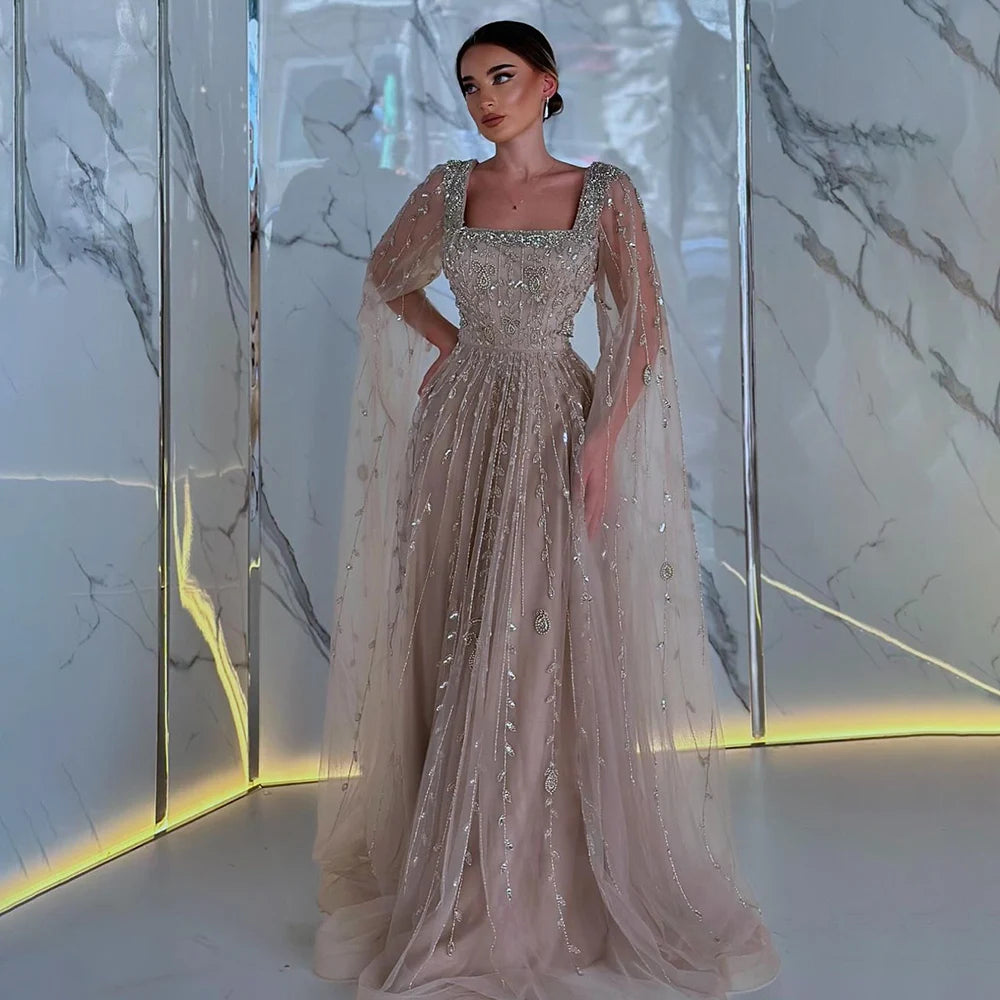 Serene Hill 2025 Customized Pink Elegant Mermaid Luxury Pearls Beaded Arabic Evening Dress Gown for Formal Occasion LA71803A