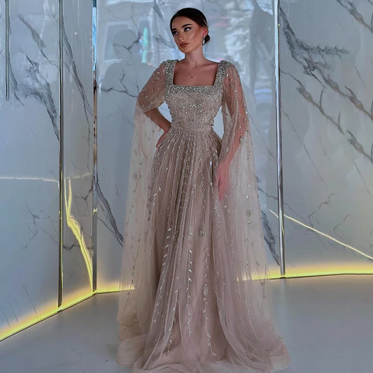 Serene Hill 2025 Customized Pink Elegant Mermaid Luxury Pearls Beaded Arabic Evening Dress Gown for Formal Occasion LA71803A