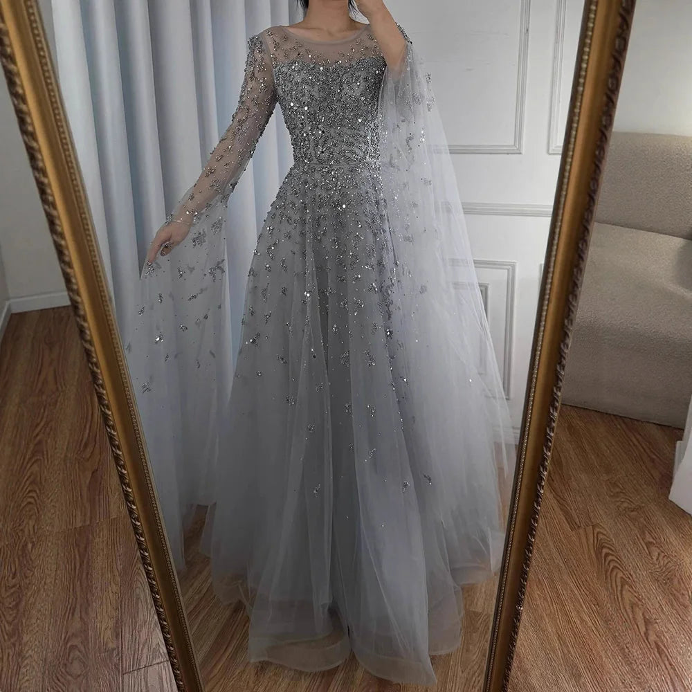 Luxury Elegant Turquoise Evening Dress Gown with Cape  for Formal Occasion 2025 LA72965 Serene Hill Customized