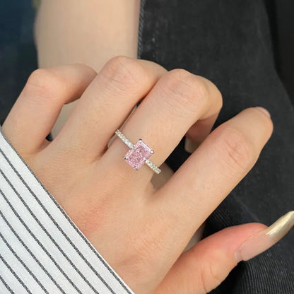 EUREKA 925 Sterling Silver Crushed Ice Cut Lab Pink Sapphire Gemstone Ring For Women Wedding Engagement Jewelry
