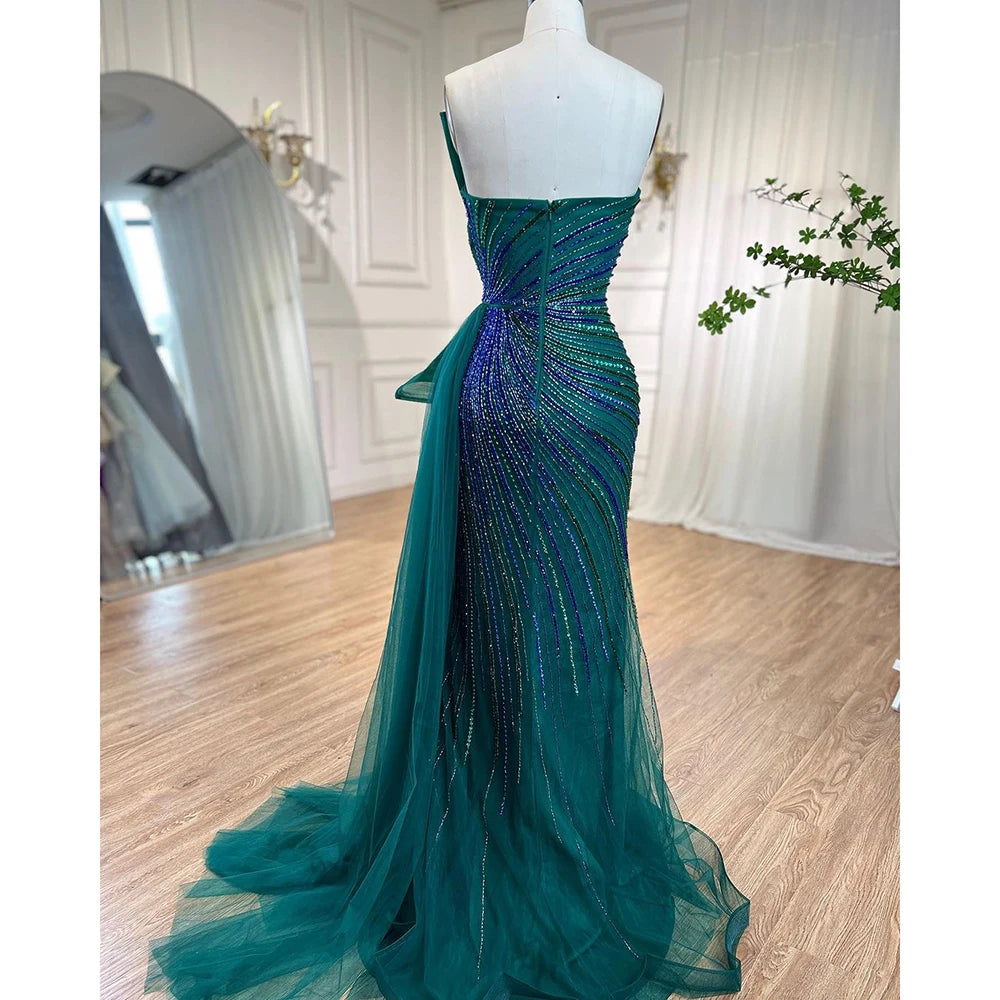 Serene Hill Dubai Green Beaded Mermaid High Split Evening Dresses 2025 Prom  For Party LA72090 Customized