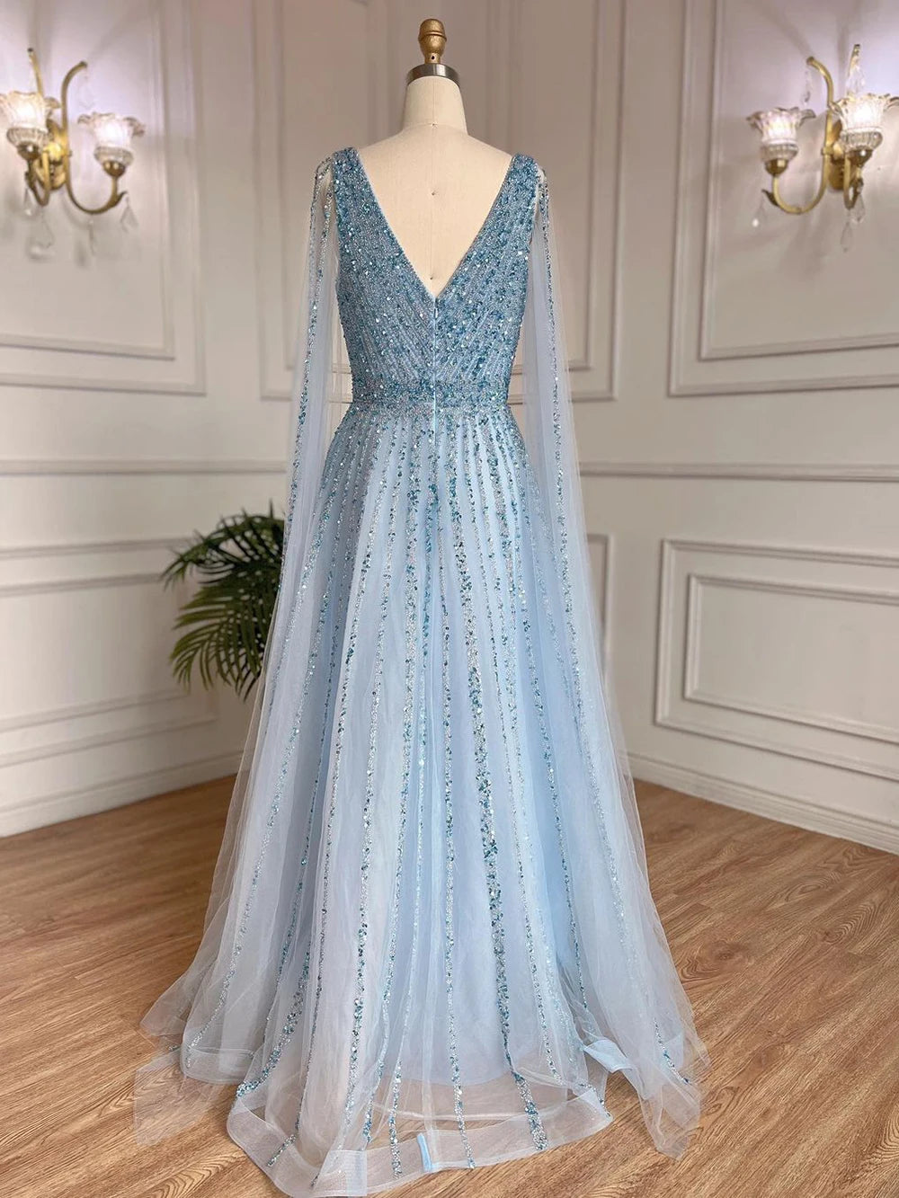 Nude Arabic Luxury Cape Sleeves Evening Dresses Gowns A-Line Beaded 2025 For Party LA71567 Customized