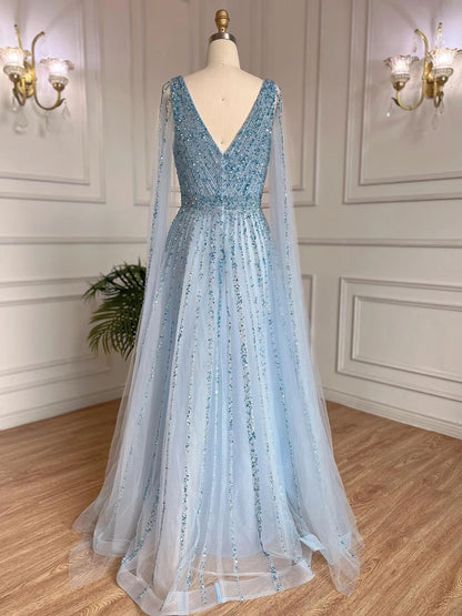 Nude Arabic Luxury Cape Sleeves Evening Dresses Gowns A-Line Beaded 2025 For Party LA71567 Customized