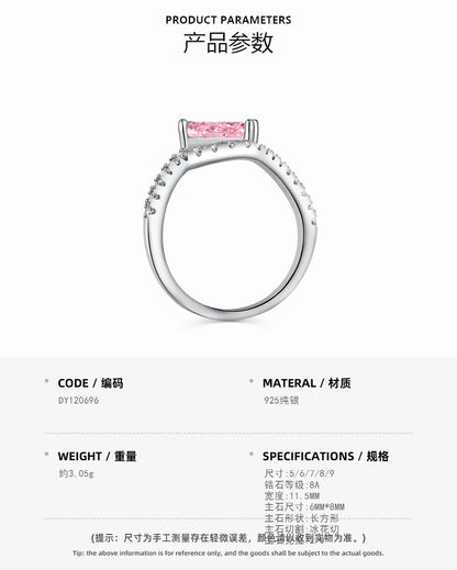 EUREKA 925 Sterling Silver Crushed Ice Cut Lab Pink Sapphire Gemstone Ring For Women Wedding Engagement Jewelry