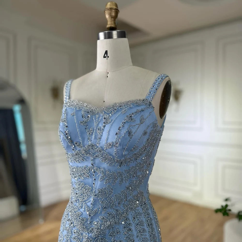 Luxury Arabic Blue Beaded Spaghetti Strap Pink Mermaid Evening Dress for Women Party Serene Hill 2025 Customized LA72725