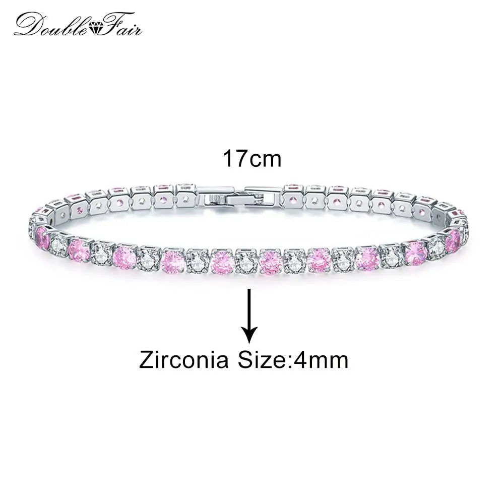 Romantic Pink Crystal Tennis Bracelets for Female Women Trend Shiny Zirconia Adjustable Folding Buckle Chain on Hand Jewelry