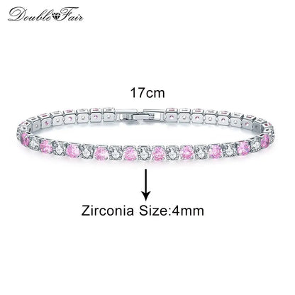 Romantic Pink Crystal Tennis Bracelets for Female Women Trend Shiny Zirconia Adjustable Folding Buckle Chain on Hand Jewelry
