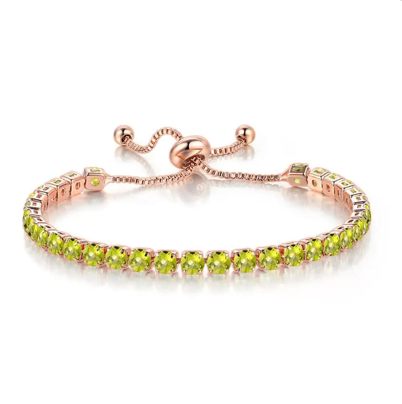 Adjustable Colorful Birthstone Tennis Bracelets for Women 4MM Crystal Bangle Girls Hand Chain Trend Jewelry Accessories H133