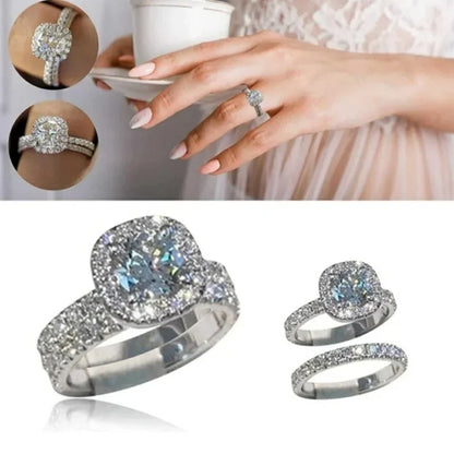 CAOSHI Sparkling Fully Inlaid Zirconia 2Pc/Set Rings 925 Sterling Silver Absolutely Stunning  Jewelry Engagement Women Jewelry