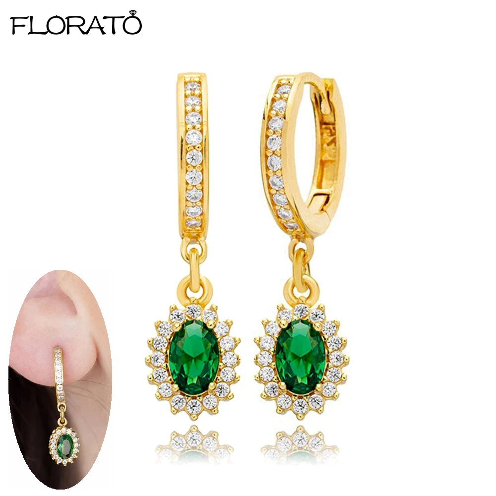 925 Sterling Silver Needle Luxury Green Zircon Pendant Earrings Trend Gold Color Small Hoop Earrings for Women Fashion Jewelry