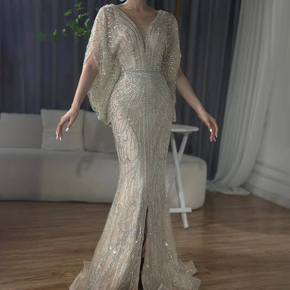 Serene Hill Arabic Gold Elegant Mermaid Black  Beaded Evening Dresses Gowns Diamond For Party 2025 LA72288A Customized