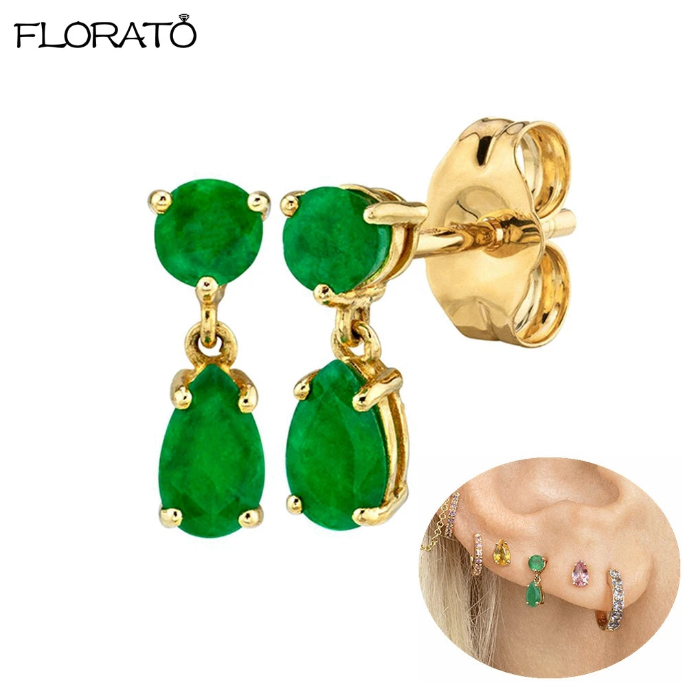 925 Sterling Silver Needle Luxury Green Zircon Pendant Earrings Trend Gold Color Small Hoop Earrings for Women Fashion Jewelry