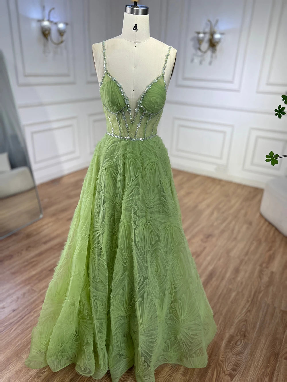Serene Hill 2025 Arabic Sage Green  Spaghetti Strap Backless A-Line Prom Dress for  | Wedding Party LA72636 Customized