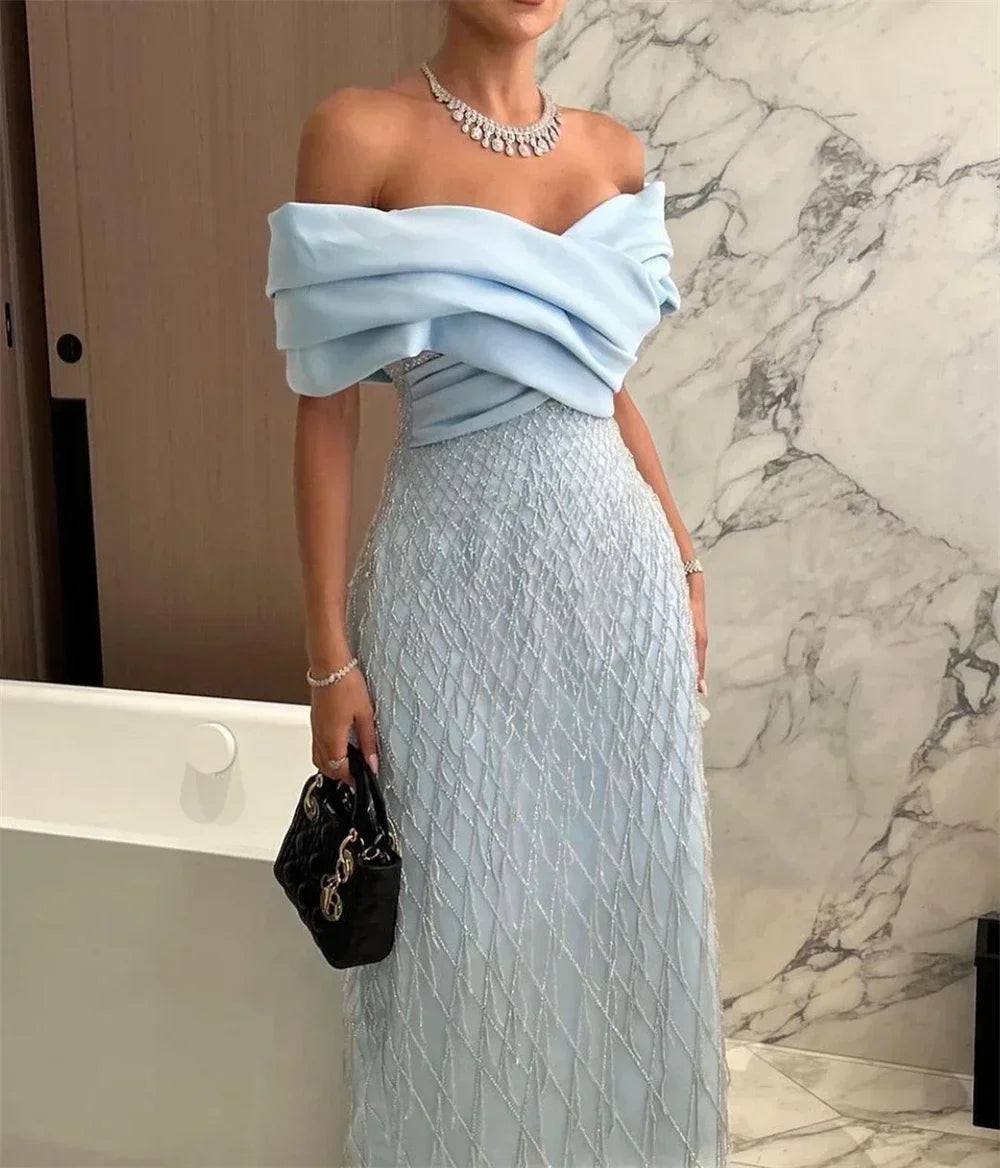Customized Prom Dresses Classic Exquisite High Quality Jersey Pleat Tassel Straight V-neck Midi Dress Fashion Formal Party Gown