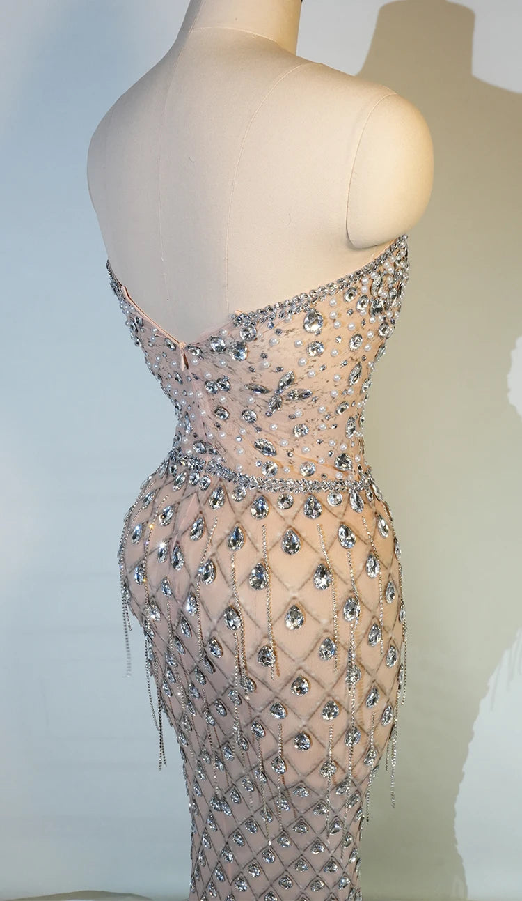 luxury Bright Crystal Dress Sexy Luxury Beaded Rhinestone Tulle Evening Prom Party Dress Noble Shooting Wedding Wedding Dresses