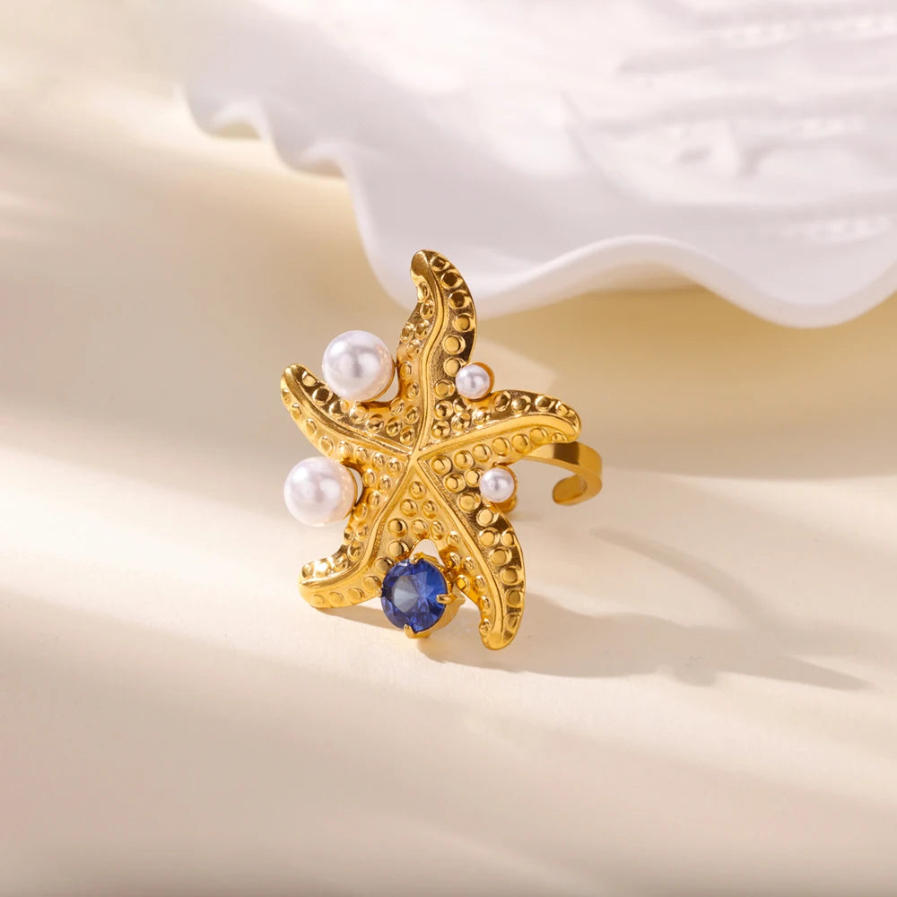 Luxury Blue Colorful Zircon Rings For Women Stainless Steel Gold Plated Flower Butterfly Ring Exquisite Party Shiny Jewelry 2025